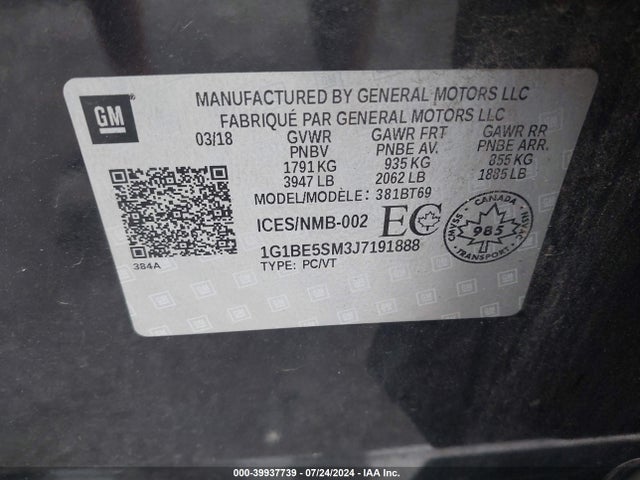 Chevrolet Cruze Lt Auto 2018 1G1BE5SM3J7191888 Image 9