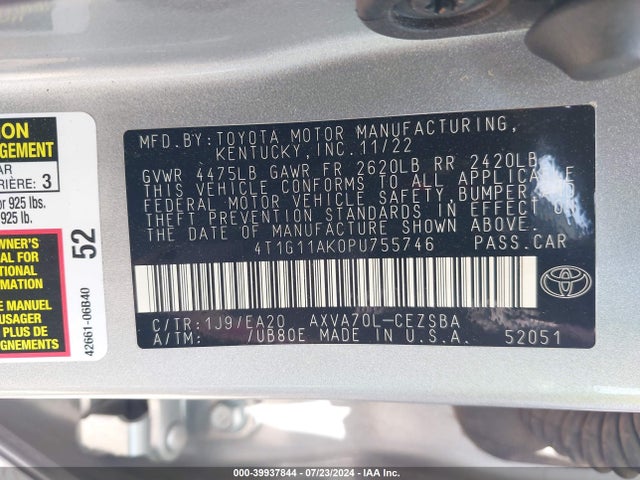 Toyota CAMRY SE 2023 4T1G11AK0PU755746 Image 9