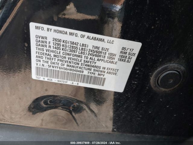 5FNYF6H56HB040469 Honda Pilot Ex-l