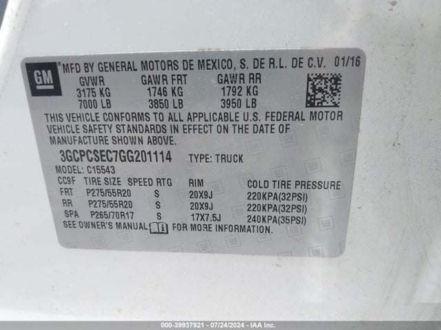 Chevrolet Silverado 1500 1lz 2016 3GCPCSEC7GG201114 Image 9