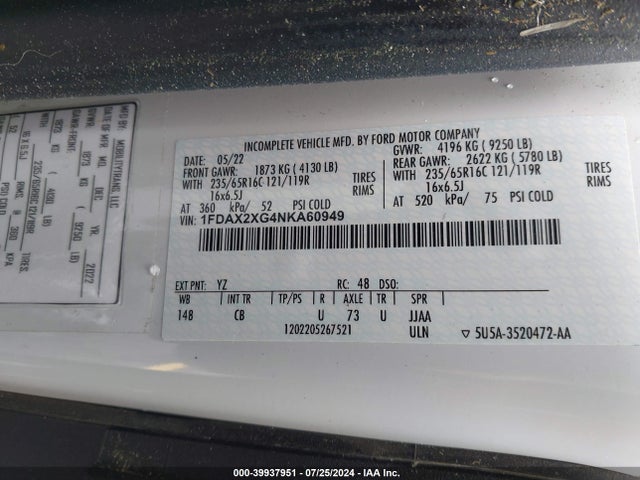 Ford Transit-350 Passenger Van Xl 2022 1FDAX2XG4NKA60949 Image 9