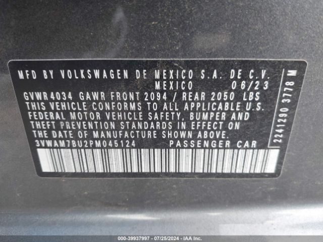 3VWAM7BU2PM045124 Volkswagen Jetta 1.5t Sport