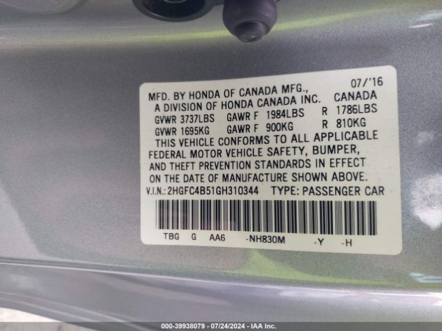 2HGFC4B51GH310344 Honda Civic Lx