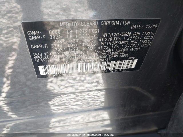 4S4WMALD9M3430757 Subaru 2021