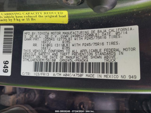 3TMLU4EN3EM156180 Toyota Tacoma Base V6