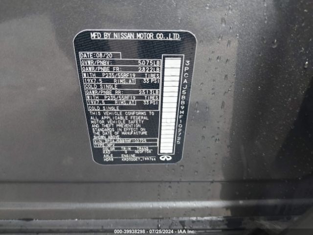 3PCAJ5BB9MF102725 Infiniti Qx50 Luxe Awd
