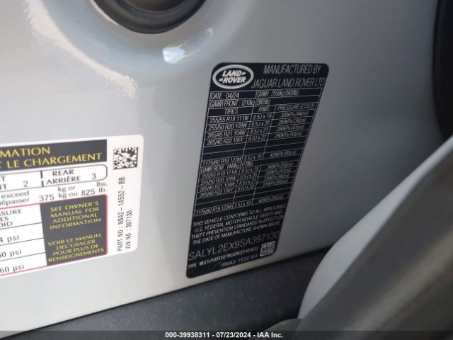 SALYL2EX9SA397130 Land Rover Range Rover Velar P250 Dynamic Se