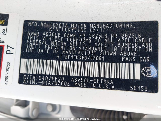Toyota CAMRY SE 2017 4T1BF1FKXHU787061 Image 9