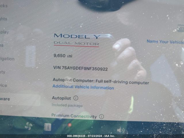 7SAYGDEF9NF350922 Tesla Model Y Performance Dual Motor All-wheel Drive
