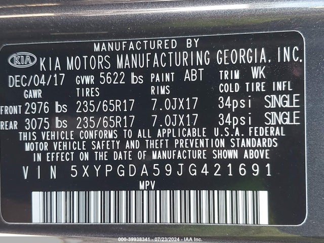KIA Sorento 3.3l Lx 2018 5XYPGDA59JG421691 Image 9