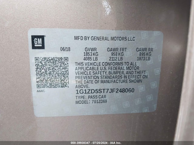 Chevrolet MALIBU LT 2018 1G1ZD5ST7JF248060 Image 9