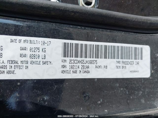 2C3CDXHG5JH166575 Dodge Charger Sxt Plus Rwd