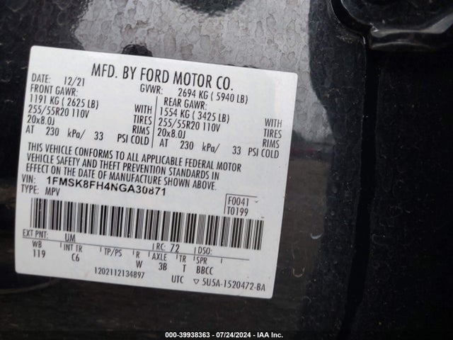 Ford Explorer Limited 2022 1FMSK8FH4NGA30871 Image 9
