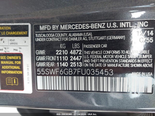 55SWF6GB7FU035453 Mercedes-Benz C 400 4matic