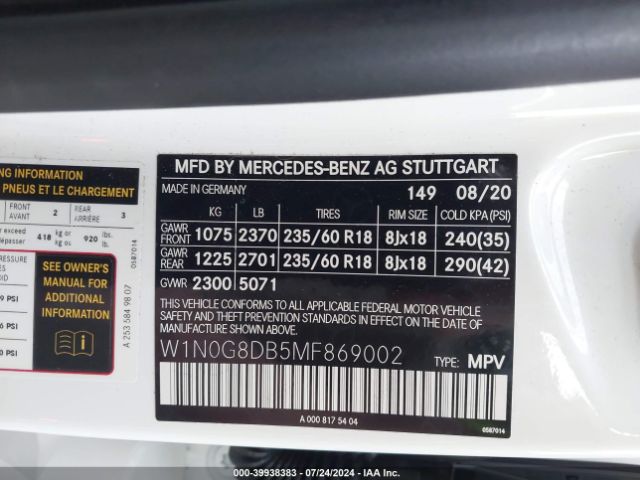 W1N0G8DB5MF869002 Mercedes-Benz Glc 300 Suv