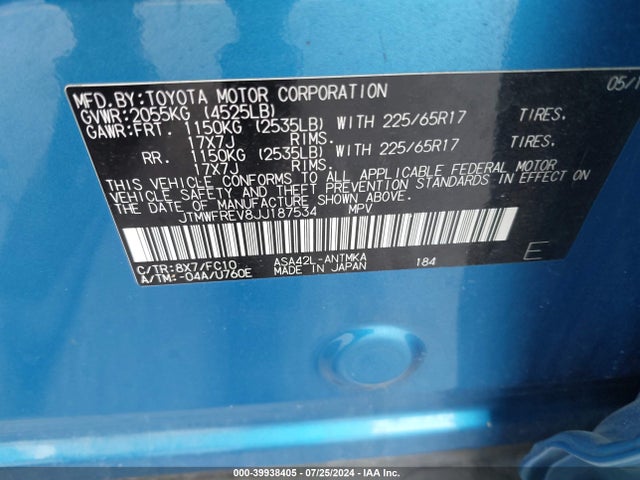 Toyota Rav4 Xle 2018 JTMWFREV8JJ187534 Image 9