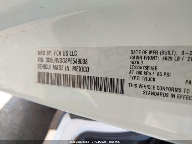 3C6LRVDG8PE549008 RAM Promaster 2500 High Roof 159 Wb