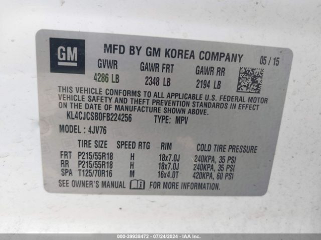KL4CJCSB0FB224256 Buick Encore Leather