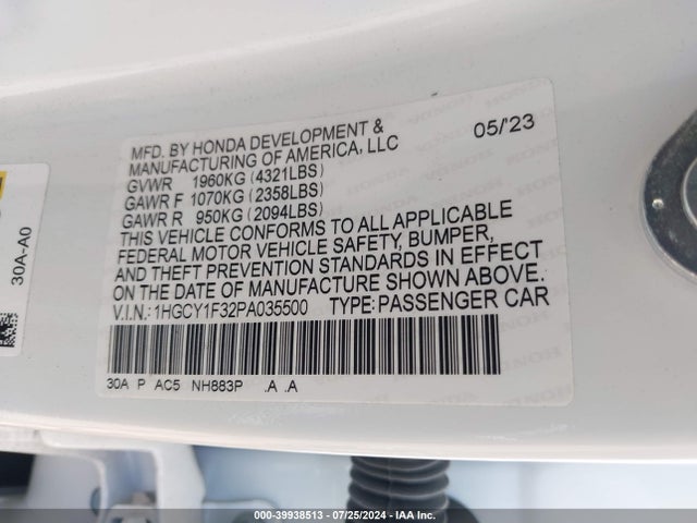 Honda ACCORD EX 2023 1HGCY1F32PA035500 Image 9