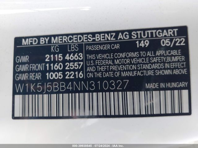 W1K5J5BB4NN310327 Mercedes-Benz Amg Cla 35 4matic