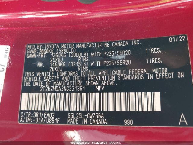 2T2HZMDA3NC331361 Lexus RX 350