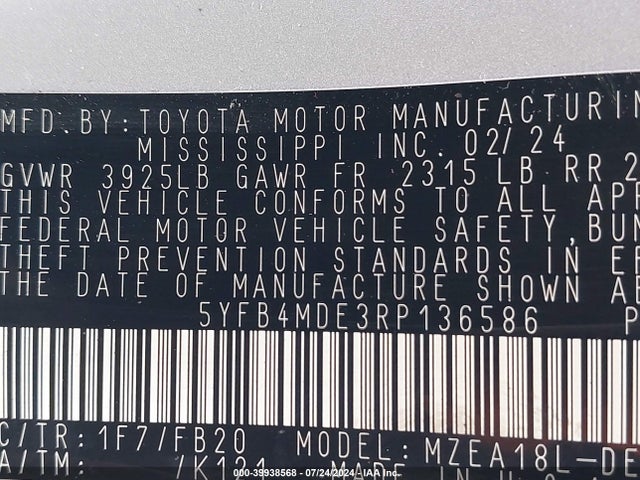 Toyota COROLLA LE 2024 5YFB4MDE3RP136586 Image 9