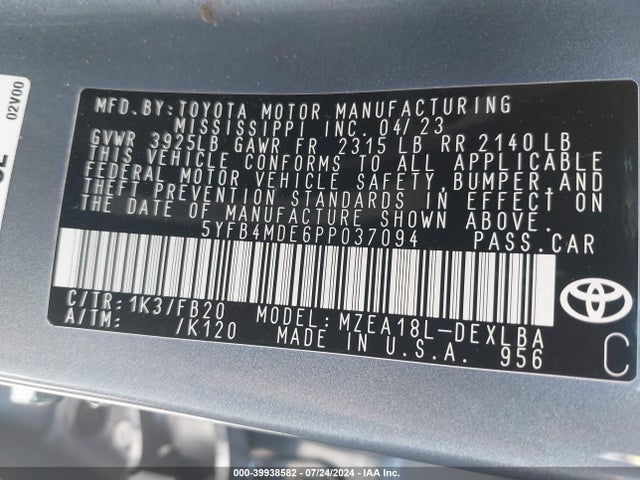 Toyota COROLLA LE 2023 5YFB4MDE6PP037094 Image 9