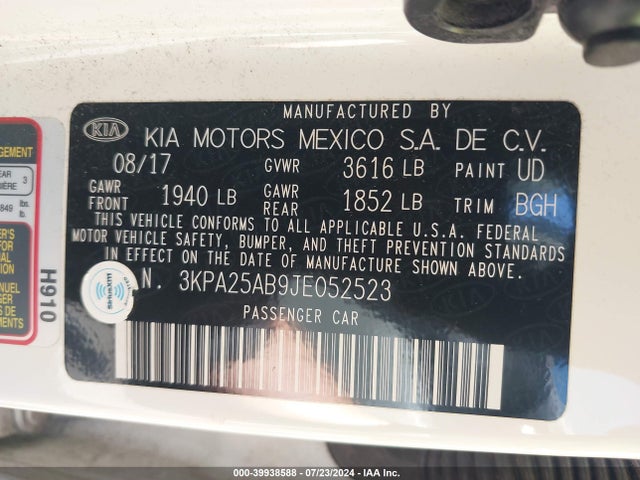 KIA RIO S 2018 3KPA25AB9JE052523 Image 9
