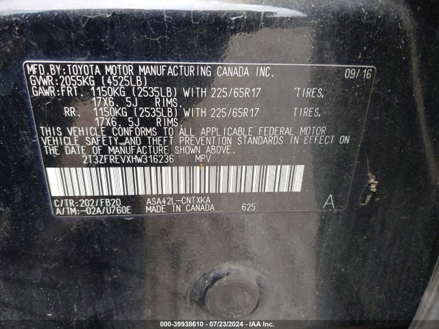 Toyota RAV4 LE 2017 2T3ZFREVXHW316236 Image 9