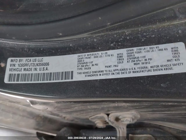 RAM 1500 Laramie  4x4 5'7 Box 2020 1C6SRFJT2LN356006 Image 9