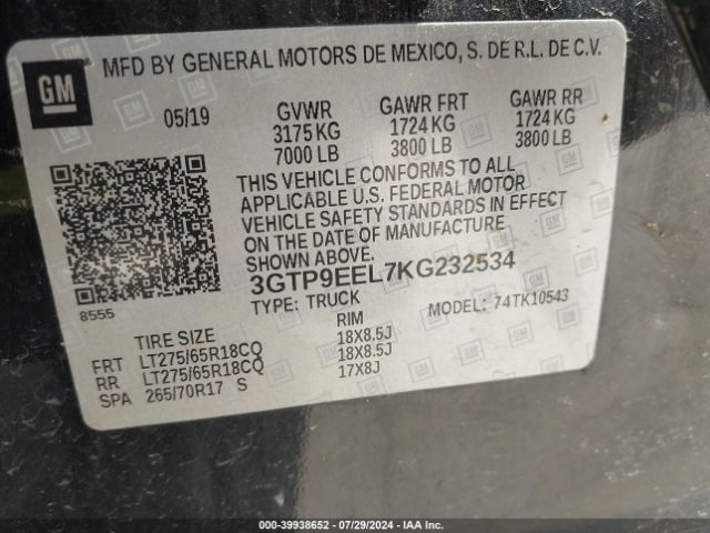 3GTP9EEL7KG232534 GMC Sierra 1500 At4