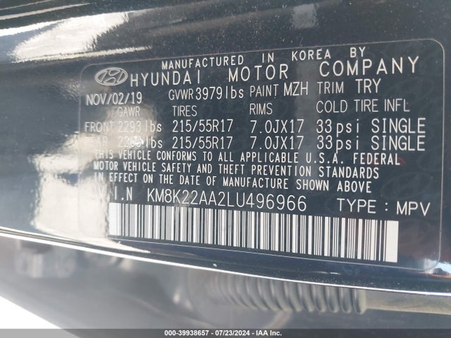 Hyundai Kona Sel 2020 KM8K22AA2LU496966 Image 9