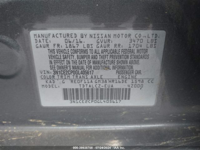 3N1CE2CP0GL405617 Nissan Versa Note S Plus