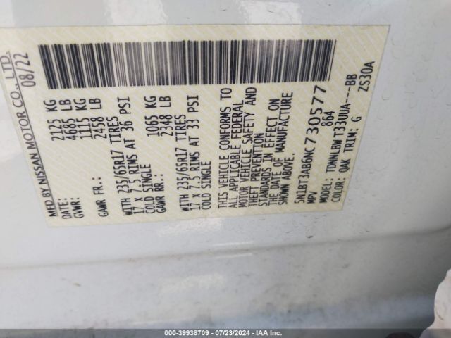5N1BT3AB6NC730577 Nissan Rogue S Intelligent Awd