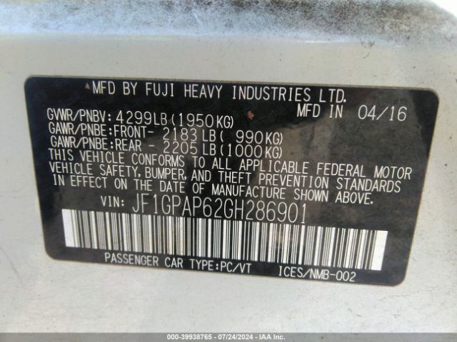 JF1GPAP62GH286901 Subaru Impreza 2.0i Sport Premium