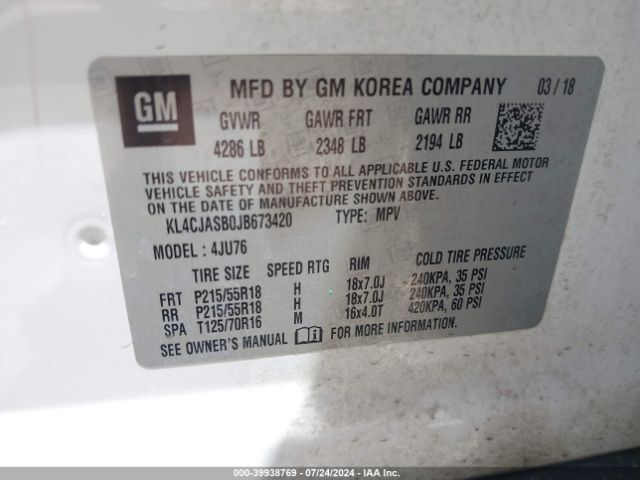 KL4CJASB0JB673420 Buick Encore Preferred