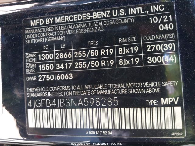 4JGFB4JB3NA598285 Mercedes-Benz GLE 350