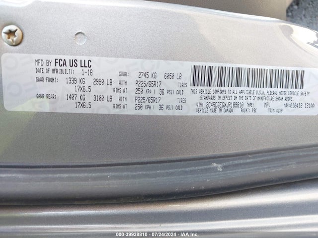 Dodge Grand Caravan Gt 2018 2C4RDGEGXJR189810 Image 9