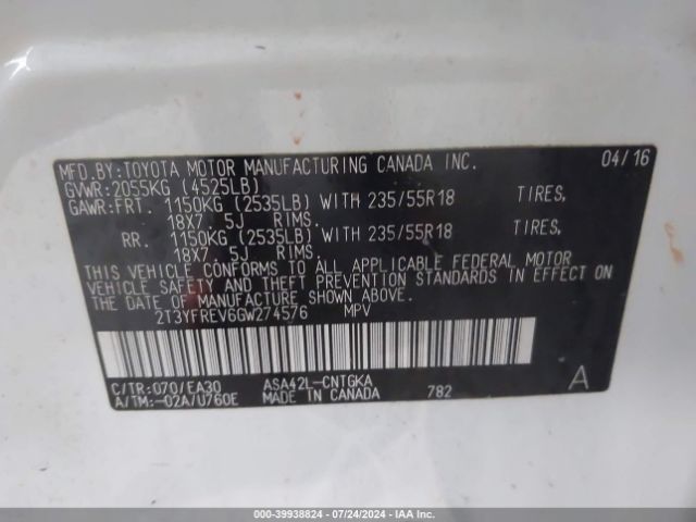 2T3YFREV6GW274576 Toyota Rav4 Limited
