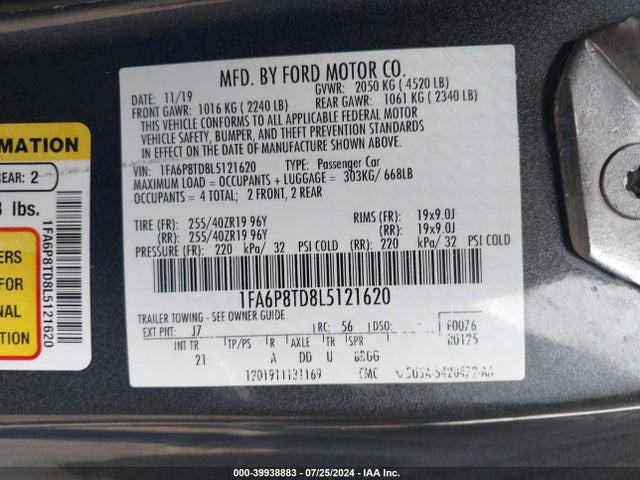 Ford Mustang Ecoboost Fastback 2020 1FA6P8TD8L5121620 Image 9
