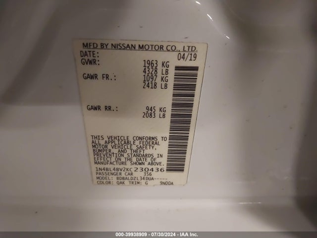 Nissan Altima 2.5 S 2019 1N4BL4BV2KC230436 Image 9