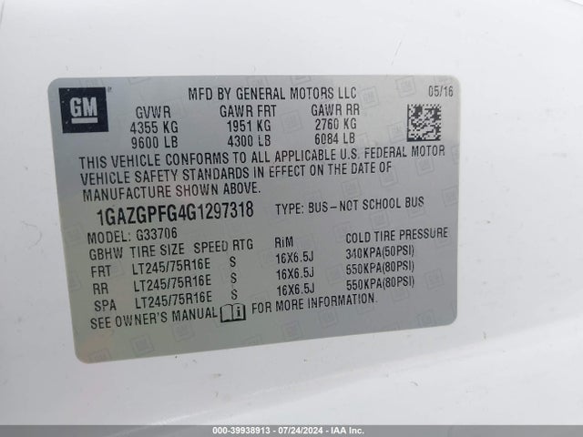 Chevrolet Express 3500 Lt 2016 1GAZGPFG4G1297318 Image 9
