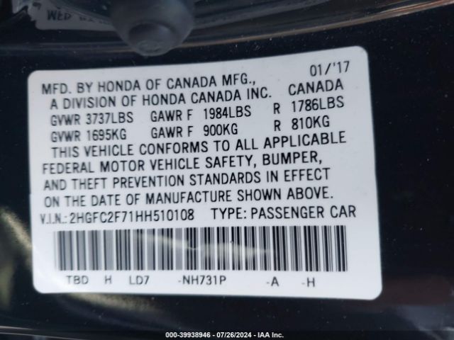 2HGFC2F71HH510108 Honda CIVIC EX