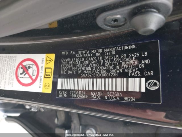 58ABZ1B10KU004236 Lexus ES 350