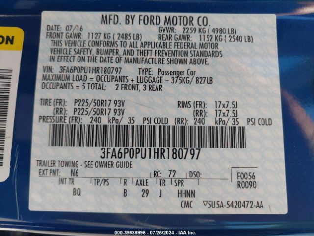 3FA6P0PU1HR180797 Ford Fusion Energi Se Luxury