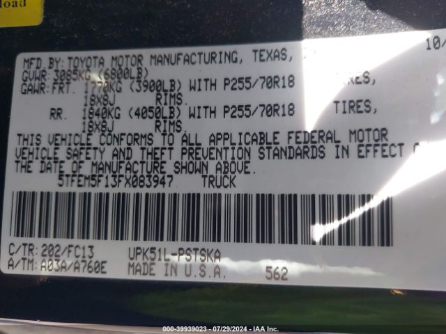 5TFEM5F13FX083947 Toyota Tundra Sr5 4.6l V8