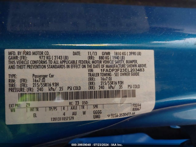 Ford FOCUS SE 2014 1FADP3F23EL203483 Image 9