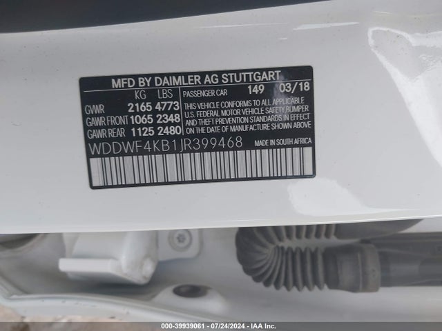 WDDWF4KB1JR399468 Mercedes-Benz C 300 4matic