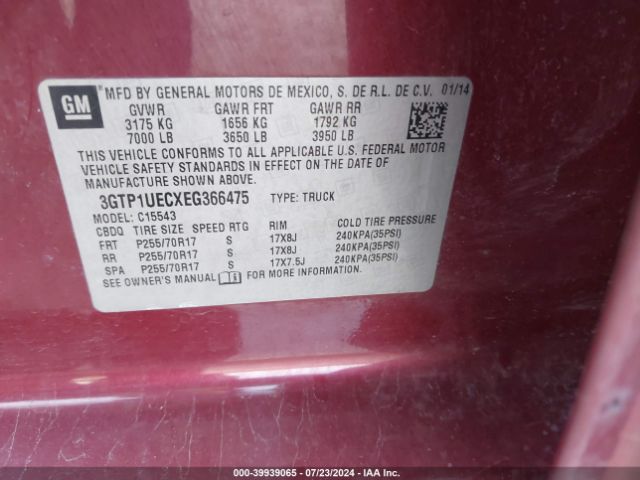 3GTP1UECXEG366475 GMC Sierra 1500 Sle