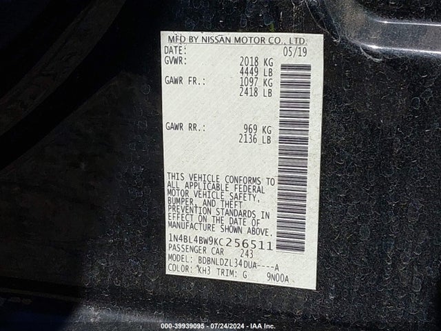 Nissan Altima 2.5 S 2019 1N4BL4BW9KC256511 Image 9